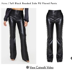 Tall Black Beaded Side PU Flared Pants    Color: Black     Size 8